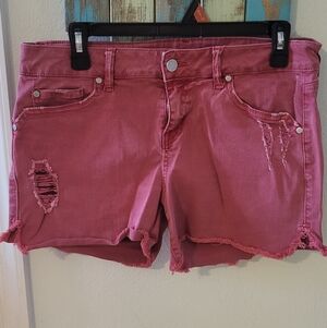 Level 99 Red Distressed Jean Shorts